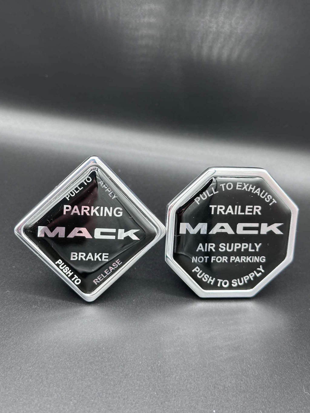 Monkey Spunk Mack Black Face With Chrome Writing Brake Knob Set x2.