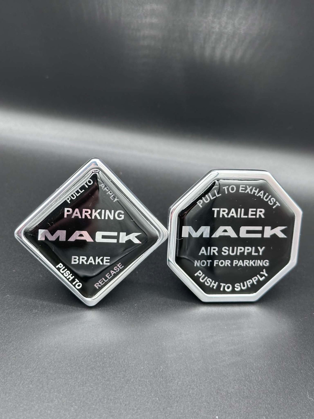 Monkey Spunk Mack Black Face With Chrome Writing Brake Knob Set x2.