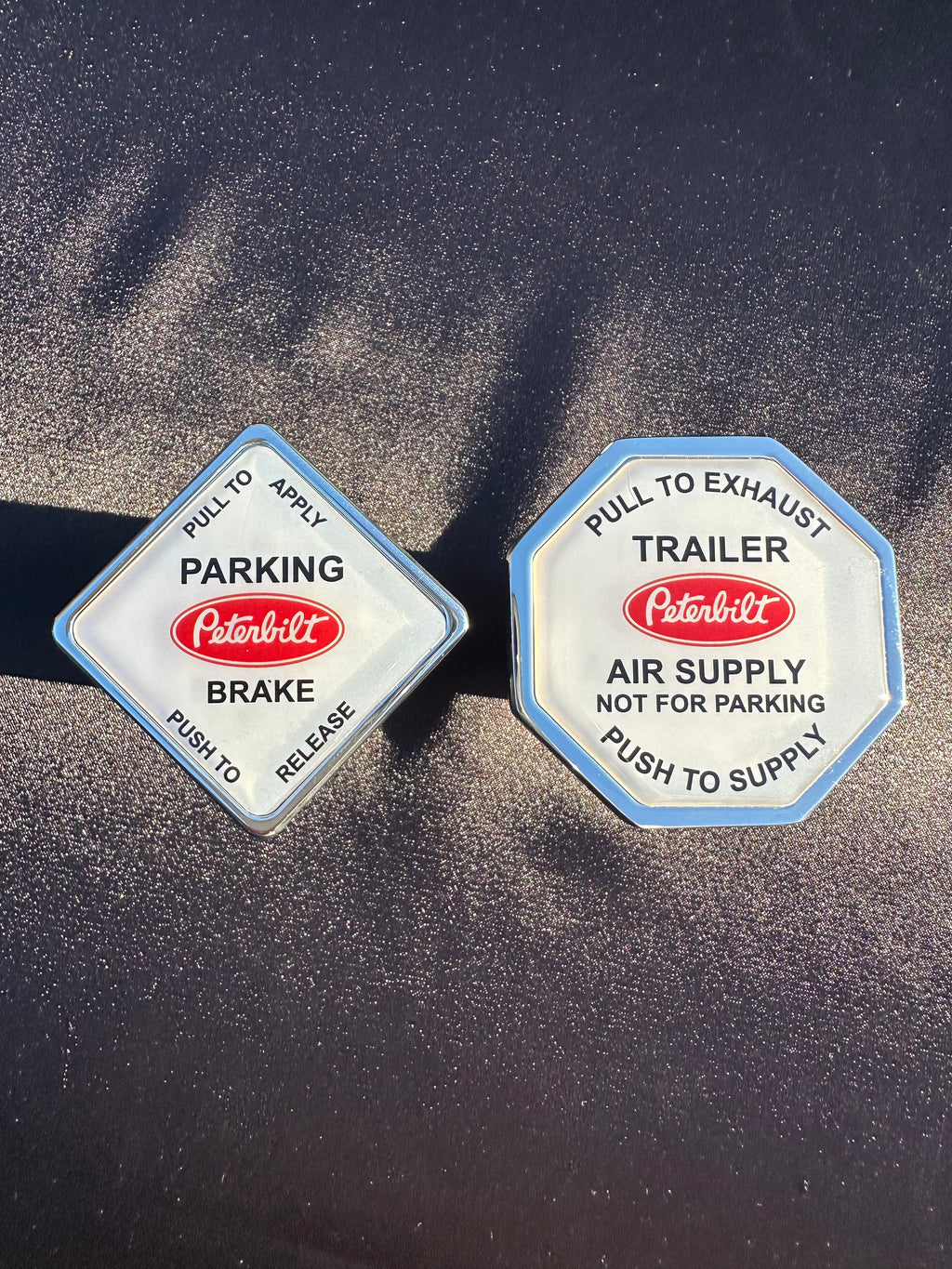 Peterbilt Truck / Trailer Brake Screw On Release Kobs. ( White faced With Red Logo. )