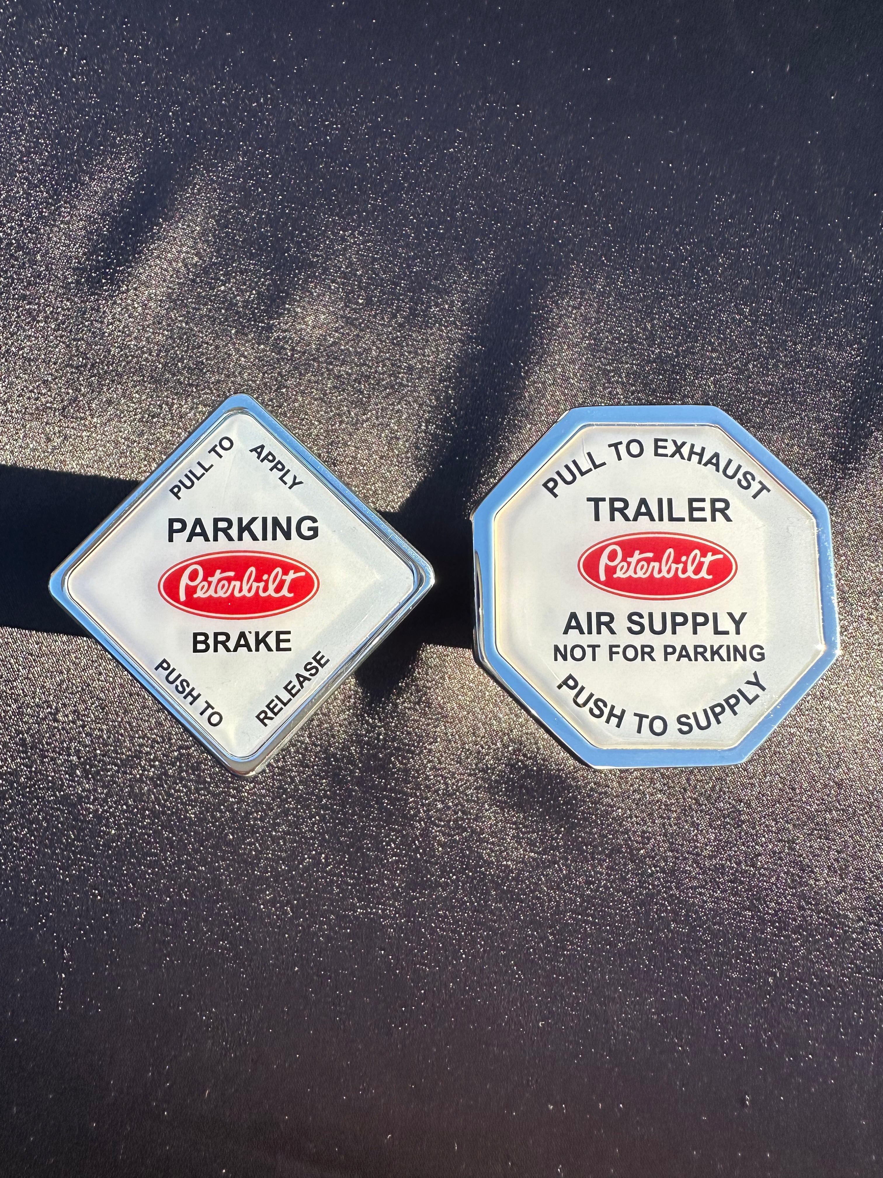 Peterbilt Truck / Trailer Brake Screw On Release Kobs. ( White faced With Red Logo. )