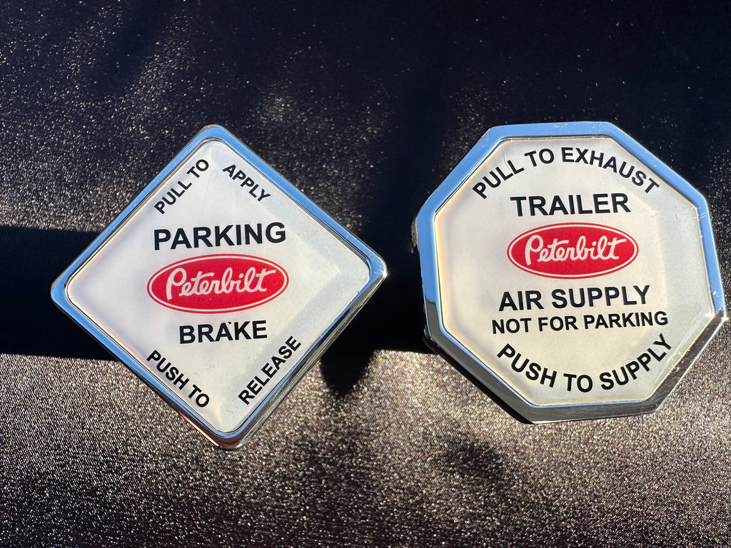 Peterbilt Truck / Trailer Brake Screw On Release Kobs. ( White faced With Red Logo. )