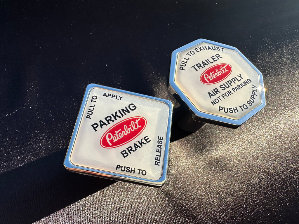 Peterbilt Truck / Trailer Brake Screw On Release Kobs. ( White faced With Red Logo. )