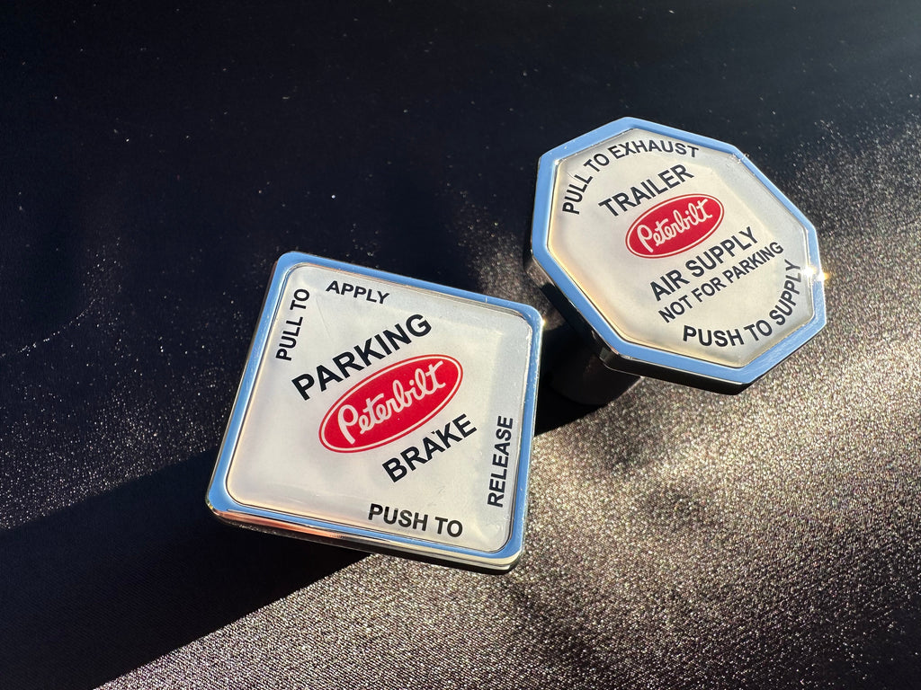 Peterbilt Truck / Trailer Brake Screw On Release Kobs. ( White faced With Red Logo. )