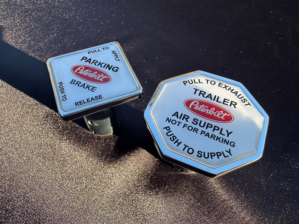Peterbilt Truck / Trailer Brake Screw On Release Kobs. ( White faced With Red Logo. )