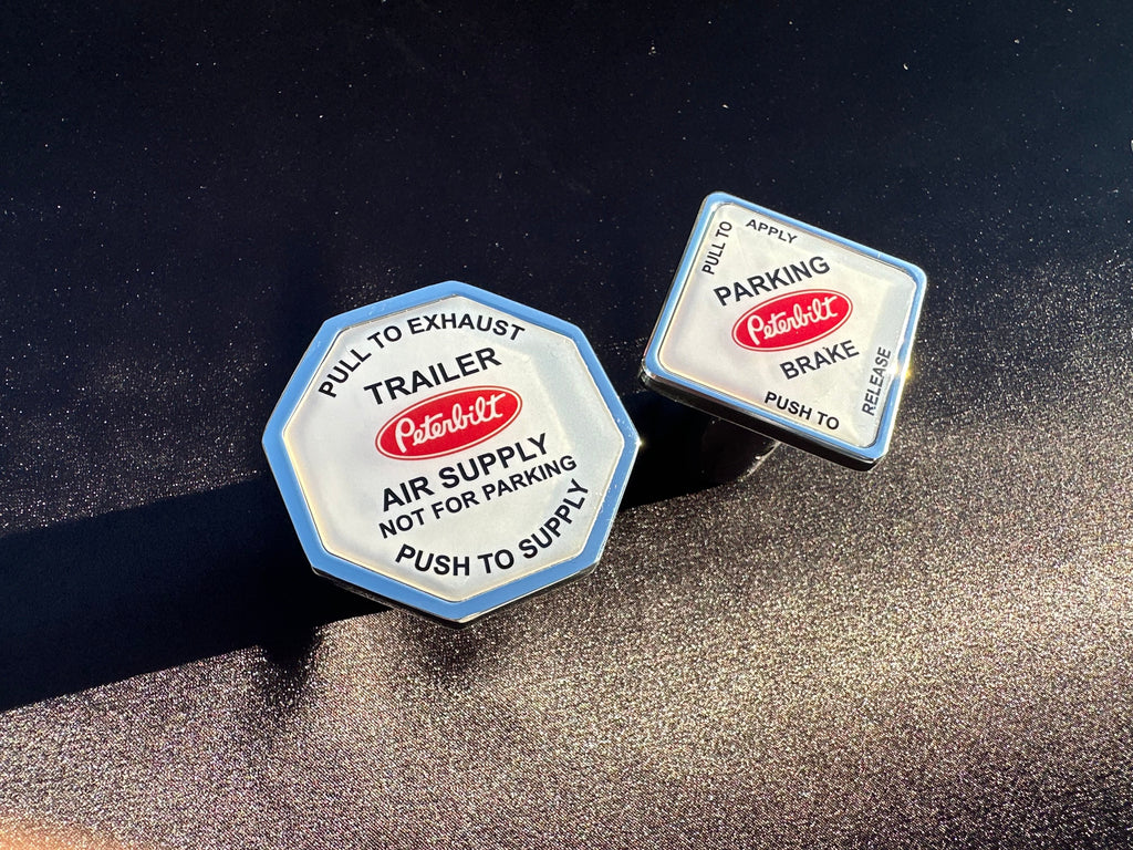 Peterbilt Truck / Trailer Brake Screw On Release Kobs. ( White faced With Red Logo. )