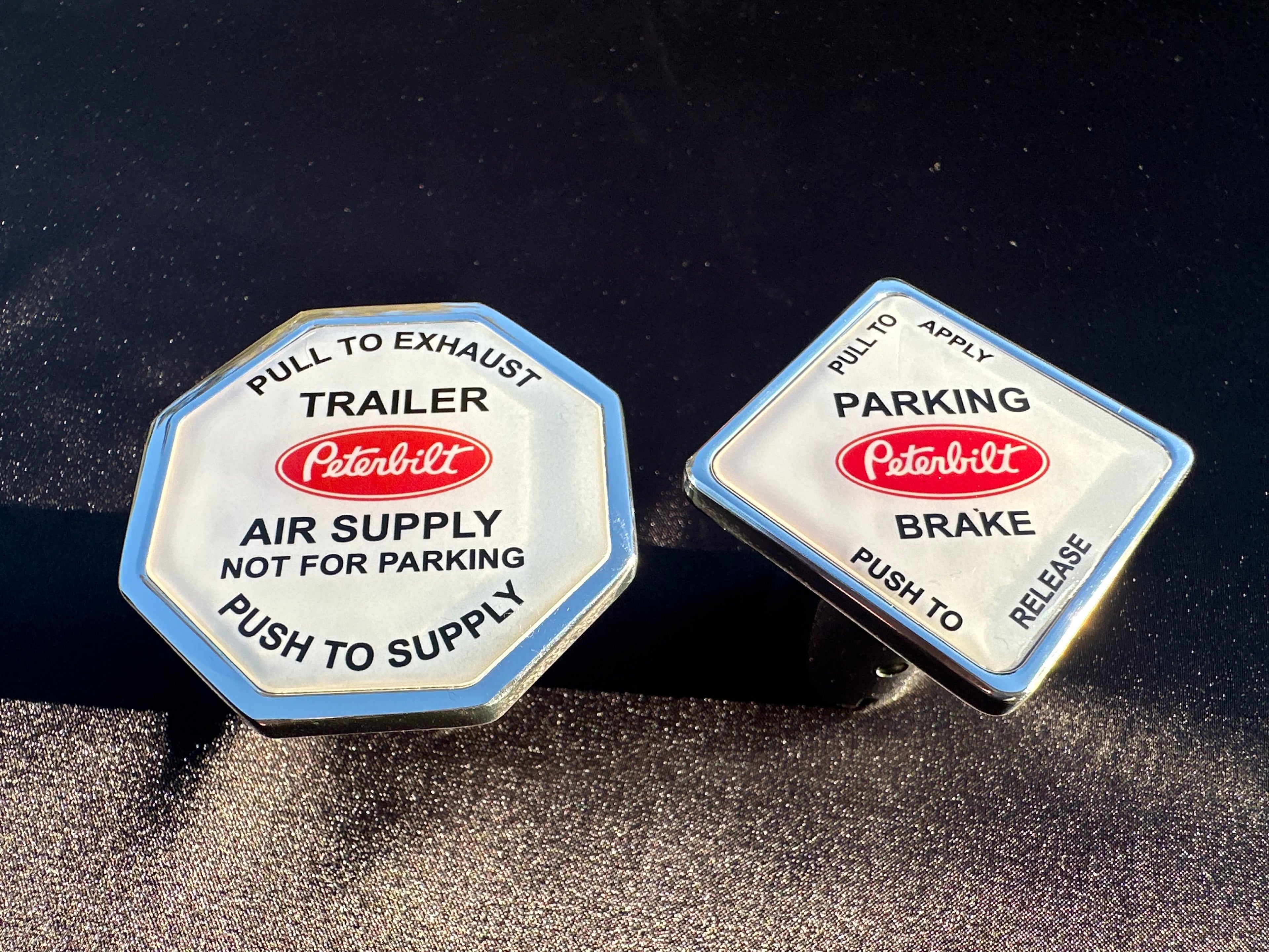 Peterbilt Truck / Trailer Brake Screw On Release Kobs. ( White faced With Red Logo. )