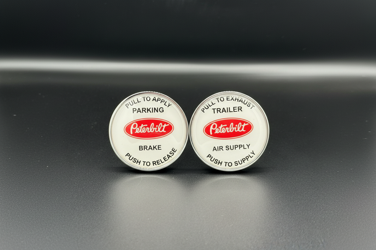 Peterbilt Screw On Truck / Trailer Brake Release Round / Round Knob Set 50mm.