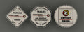 Monkey Spunk Roll Pin & Screw on Round Knob Style White background With Colored Writing & Detroit Logos Brake Knob Set x3.