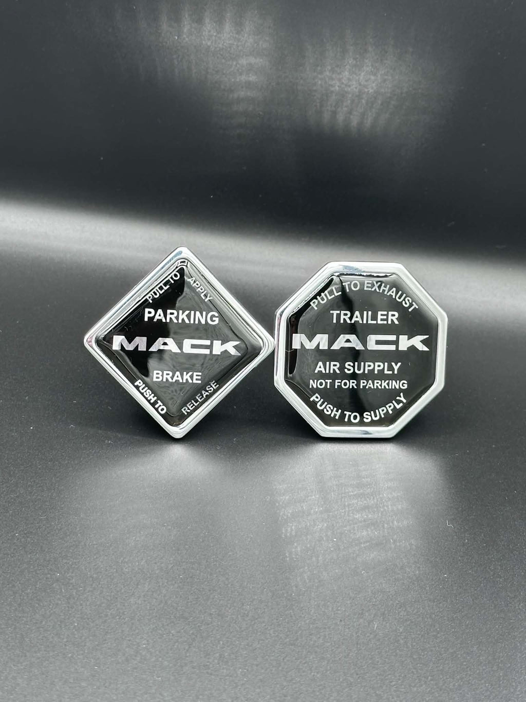 Monkey Spunk Mack Black Face With Chrome Writing Brake Knob Set x2.