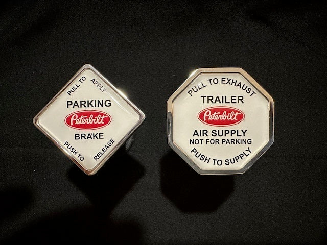 Peterbilt Truck / Trailer Brake Screw On Release Kobs. ( White faced With Red Logo. )